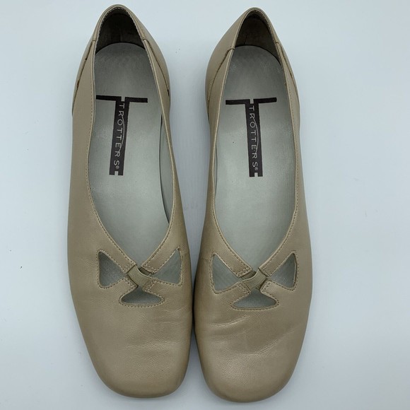TROTTERS Shoes 7.5 M Flats CrissCross Strap Leather Pearl Beige Gold T3018 $125 - Picture 9 of 10